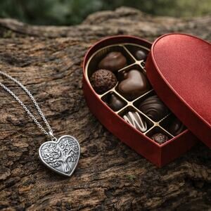 Tree of Life Heart Locket Necklace Sterling Silver Chain Symbolic Unisex Gift
